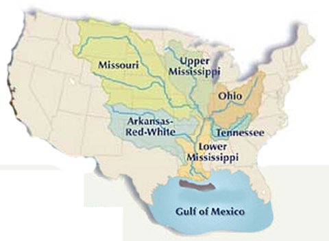 This map shows the Mississippi River watershed. (5)